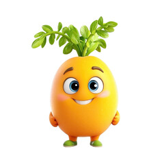 3D cartoon character turmeric root, isolated on a white background. PNG