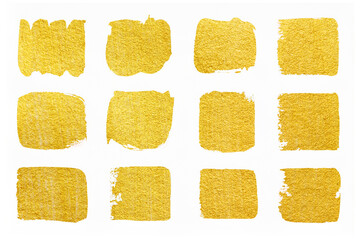 Gold acrylic paint brush stroke texture on white background