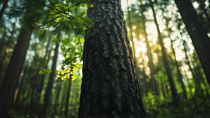 Obraz premium A tall tree trunk in the forest, Generative AI