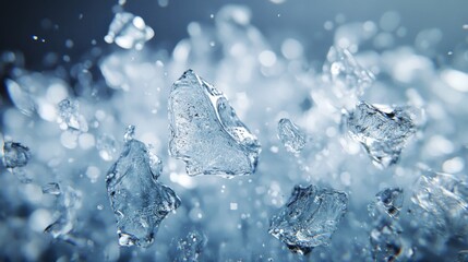 Obraz premium Close-up of Crystalline Ice Chunks Floating in Water