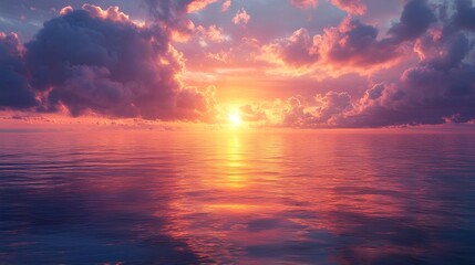 Dramatic Sunset Over a Tranquil Sea with Pink and Orange Clouds