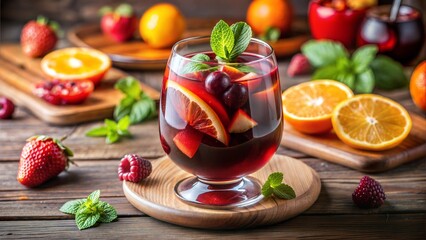 Refreshing Sangria Cocktail with Fresh Fruits and Mint, Summer Party Beverage Concept