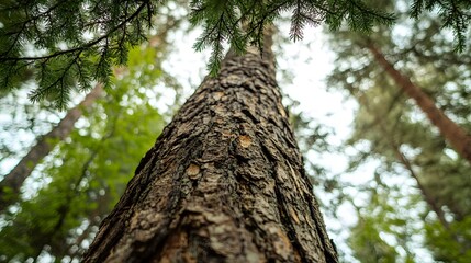 Fototapeta premium A tall tree trunk in the forest, Generative AI
