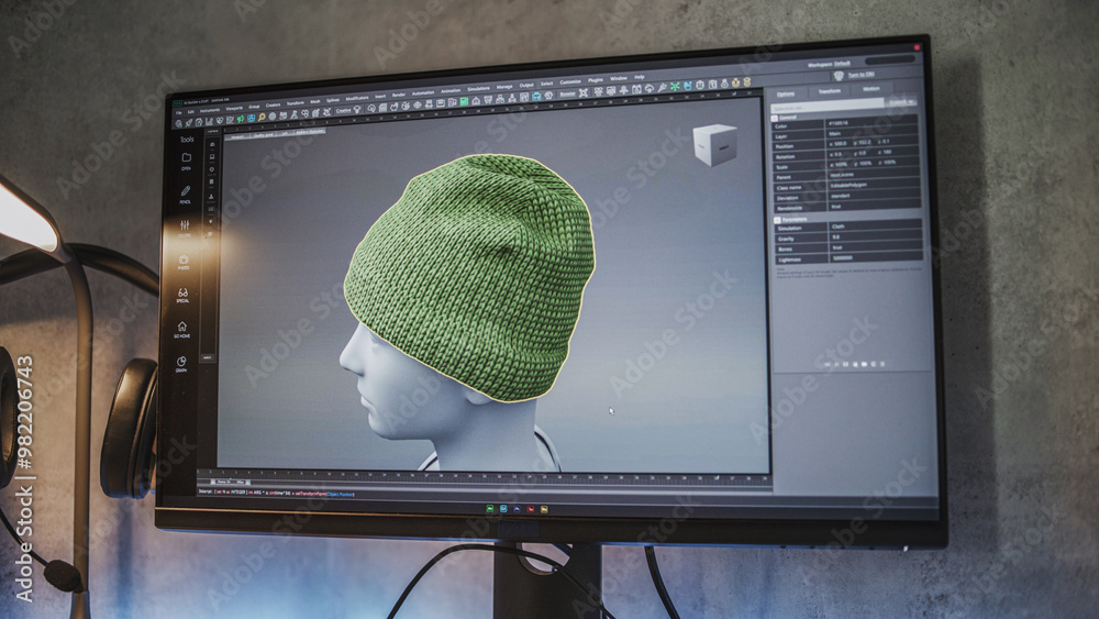 Fototapete interface of professional 3d modeling or design software displayed on the computer monitor. unrecogn