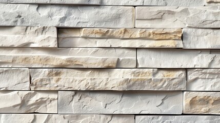 Textured Stone Wall Background of White Brick Tiles with Natural Patterns