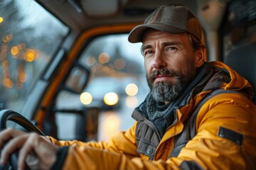 Efficient logistics  a satisfied driver navigating delivery routes for parcel distribution