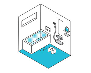 お風呂のアイソメベクターイラスト素材／浴槽／住まい