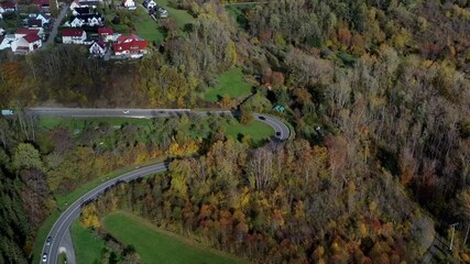 Aerial view of autumn trees on a sunny day in the Black Forest, Baar, Heuberg, Baden-Württemberg, Germany - Powered by Adobe