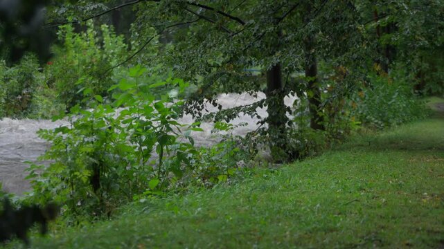 Close shot of oveflowing river