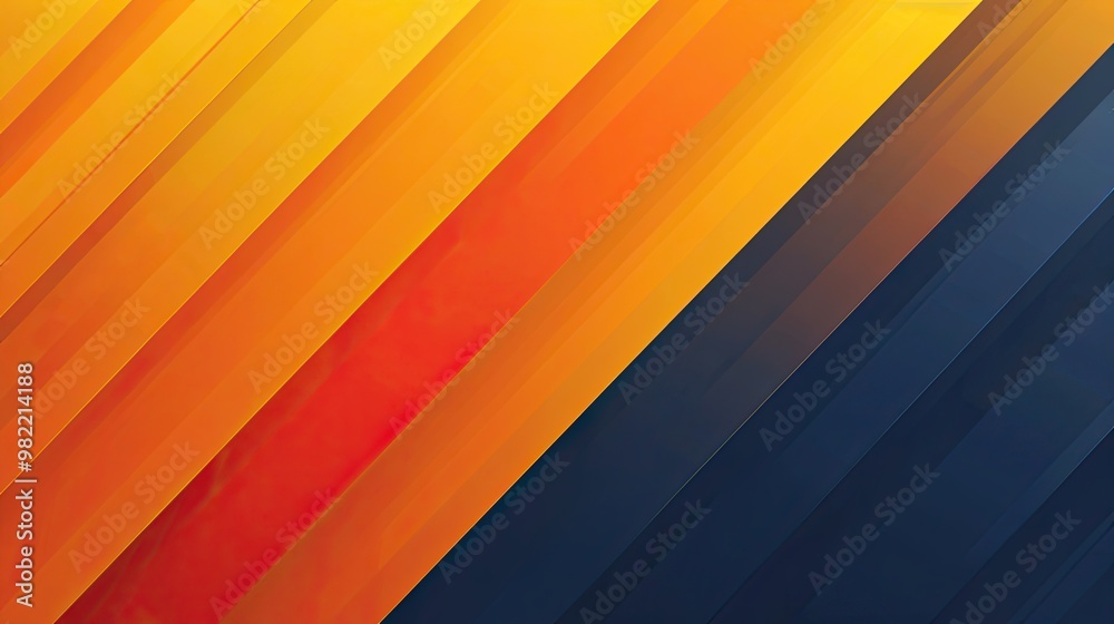 Sticker Non-real wallpaper with yellow to orange gradient and bold angular navy stripes