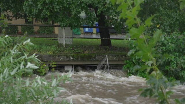 Close shot of strong current meeting with river