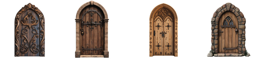 Exquisite wooden doors showcasing intricate craftsmanship and design Transparent Background.
