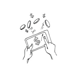 Saving Money Online and blank space on phone. cartoon style vector design illustrations.