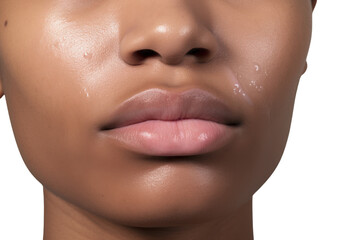 Results after using moisturizer Facial skin looks moisturized and hydrated on a white background.