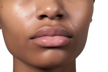 Results after using moisturizer Facial skin looks moisturized and hydrated on a white background.