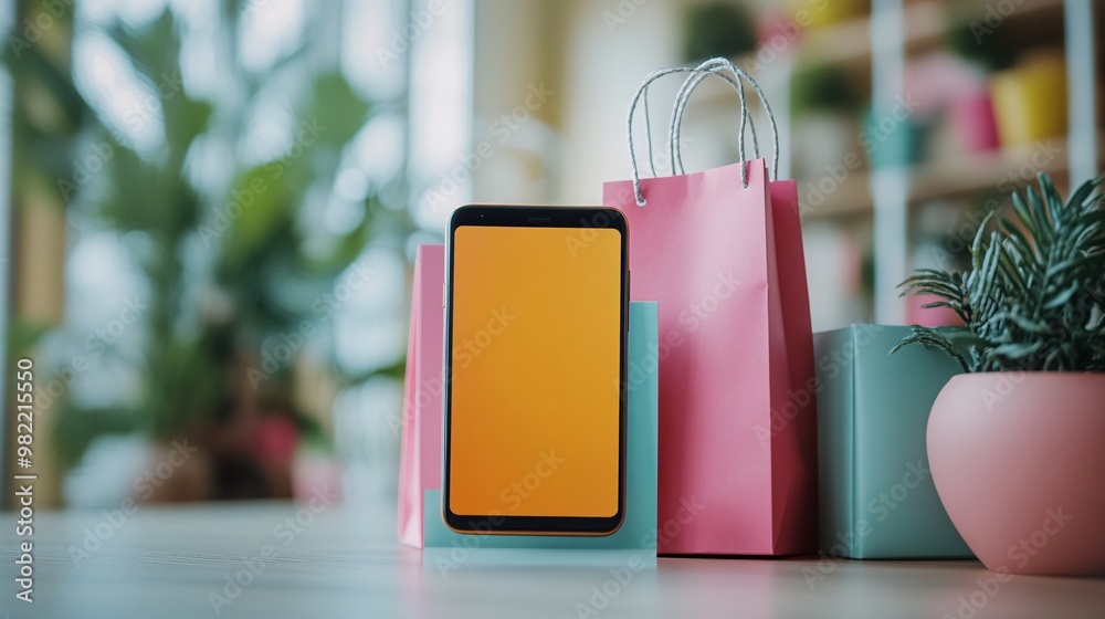Poster a smartphone screen displaying an online shopping app with vibrant pop-up discount banners taking ov