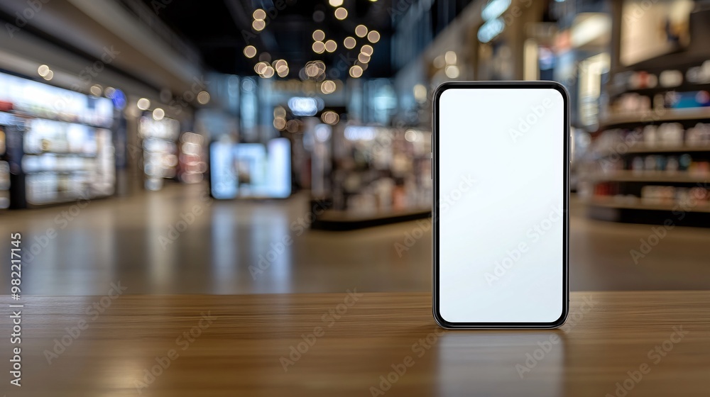 Fototapete A smartphone app showing a pop-up notification of a limited-time discount while popular products are displayed in the background. The image conveys the sense of urgency and excitement typical of