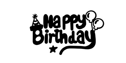happy birthday text vector with hat party, ballons and star 