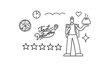 Obraz premium Vector image of the path, delivery topic. Doodle line graphics.
