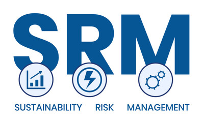SRM - Sustainability Risk Management acronym. business concept background. vector illustration concept with keywords and icons. lettering illustration with icons for web banner, flyer, landing