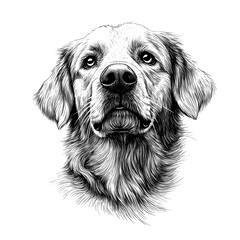 A Detailed Pencil Sketch of a Golden Retriever's Face. Generative AI