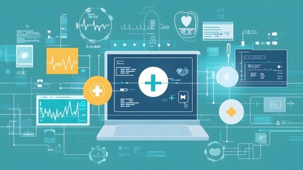 Fototapeta premium Digital Healthcare Technology, Medical Data Analysis, Laptop