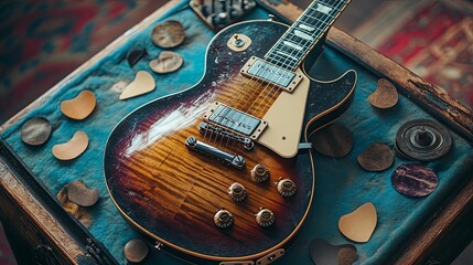 Vintage Electric Guitar Resting on a Worn Case