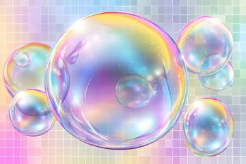 Rainbow gradient bubbles floating on a vibrant abstract background with light reflections and bokeh effect - Generative ai. Beautiful simple AI generated image