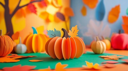 Creative DIY Paper Craft Card with Pumpkin for Kids' Thanksgiving and Autumn Decorations