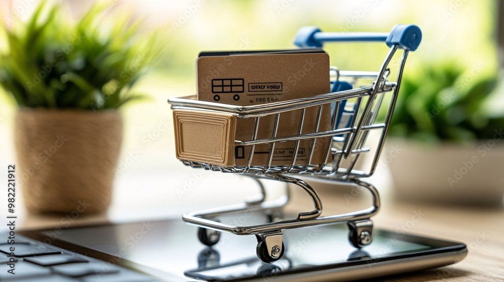 Poster A seamless online shopping experience with a mobile app interface displaying payment options such as debit cards and e-wallets. The secure checkout label assures the customer of a safe transaction