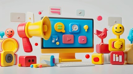 Colorful 3D Illustration of Online Communication and Social Media