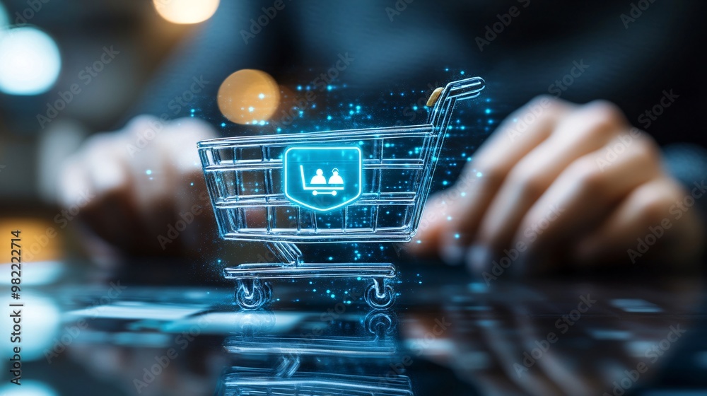 Poster A digital shopping cart on a website with options for secure payment through an e-wallet or credit card. The secure checkout badge is prominently displayed to assure safe transactions during a flash