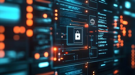 Fototapeta premium Digital Security Lock Interface, Cyber Security