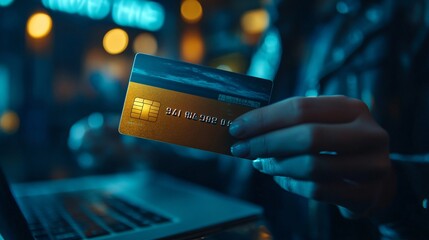 A credit card being used for an online purchase on a laptop, with a secure checkout message on the screen. The image emphasizes the safety and ease of digital payments during a special promotion.