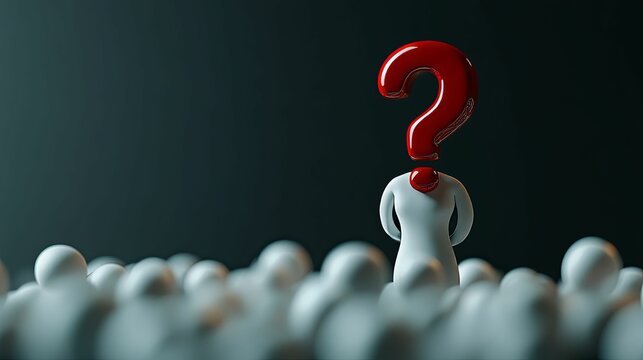A Red Question Mark Stands Out Among White Figures