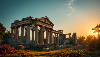 Obraz premium Ancient Ruins of a Roman Temple at Sunset