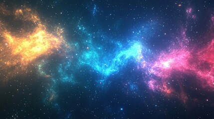 Naklejka premium A stunning abstract space background with bright nebulas in blue, pink, and yellow. The image is filled with a vast expanse of stars and a few brighter stars.
