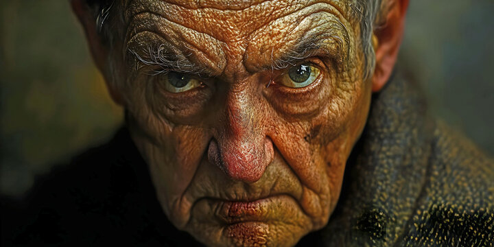 portrait of a grumpy old man, ai generated.