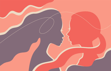 Women couple silhouettes face-to-face, calligraphic style