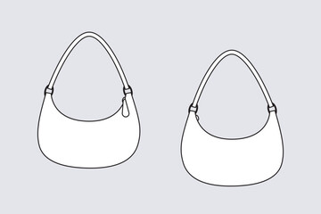 Handbag vector template isolated on white. Apparel models sketch set. Outline for fashion clothes design. Front and back view	