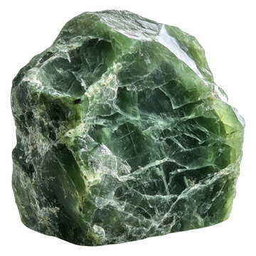 Raw green jade gemstone with rough texture and natural veining on a transparent background clipart