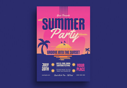 Gradient Retro Summer Party Event Flyer