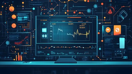 Obraz premium Futuristic Tech Interface with Data Analysis and Charts