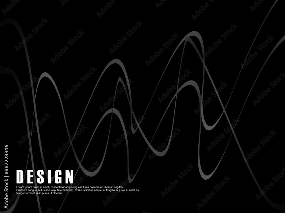 Fototapete black background with gray gradient ribbon pattern. black background with modern graffiti pattern.
