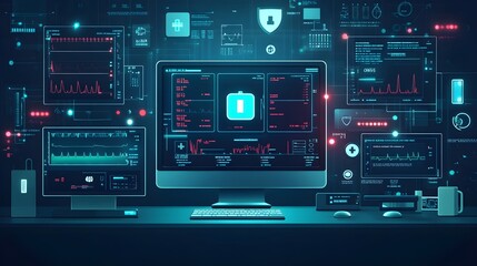 Futuristic Tech Interface with Red and Blue Lights