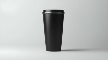 Sleek Black Reusable Coffee Cup with Lid - A minimalist black reusable coffee cup with a secure lid, designed for on-the-go convenience.