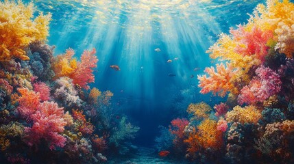 Obraz premium Underwater Scene with Colorful Coral and Fish