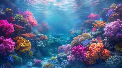 A vibrant underwater scene showcasing colorful coral reefs and marine life.