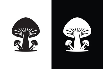 Black and White Beauty Mushroom Silhouette Icon.