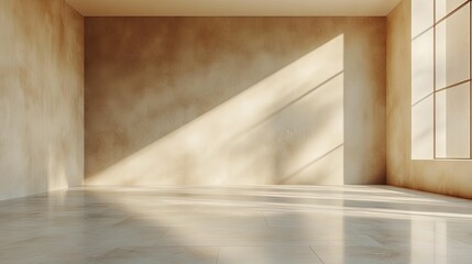 Obraz premium Empty Room with Beige Walls and Sunlight Streaming Through a Window